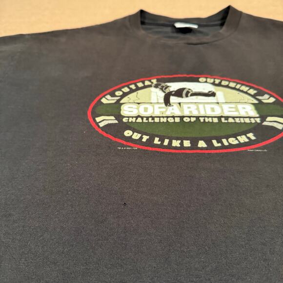 Vintage Simpsons Survivor Parody Sofa Rider T-Shirt 2001 Homer FOX TV Show L - Picture 5 of 8